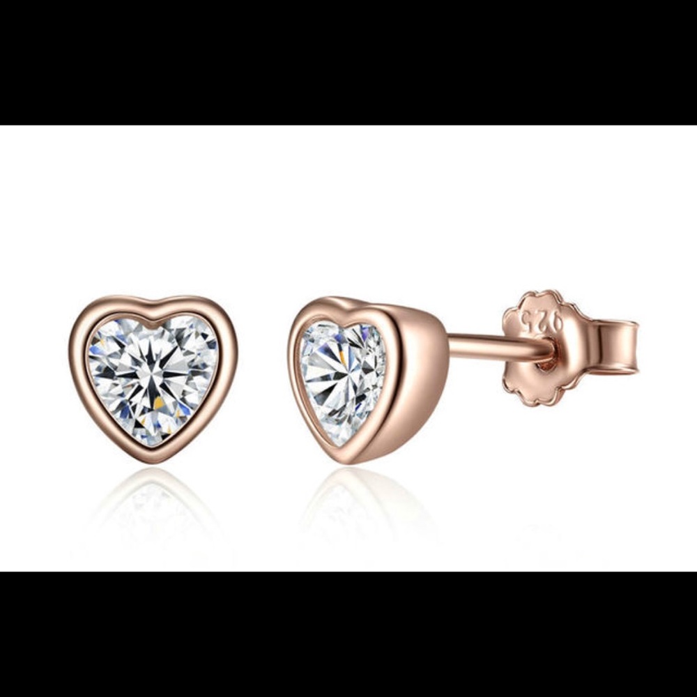 Sterling Silver Rose Gold Plated Heart Studs!